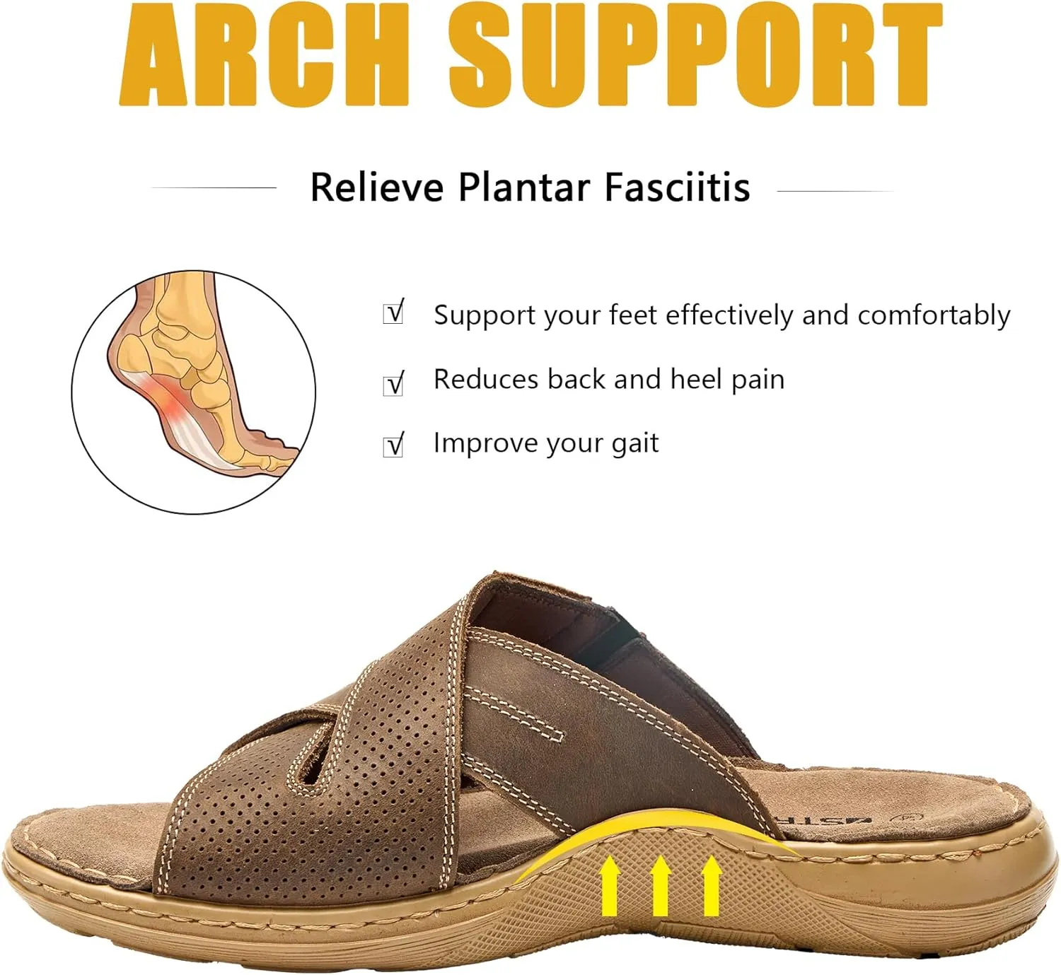 Mens Leather Slides Sandals Summer Outdoor Cushioning Casual Lightweight Sandals