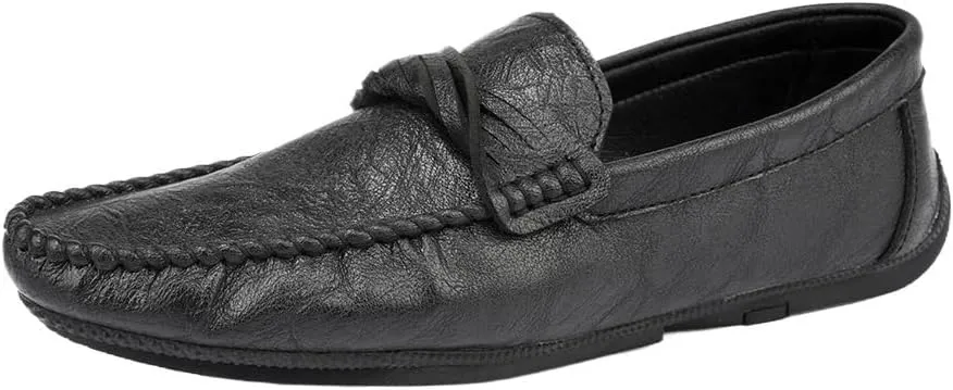Mens Loafers Round Toe Moccasins Simple Vegan Leather Anti-Slip Flat Heel Slip-on for Business Casual Office Work Wedding