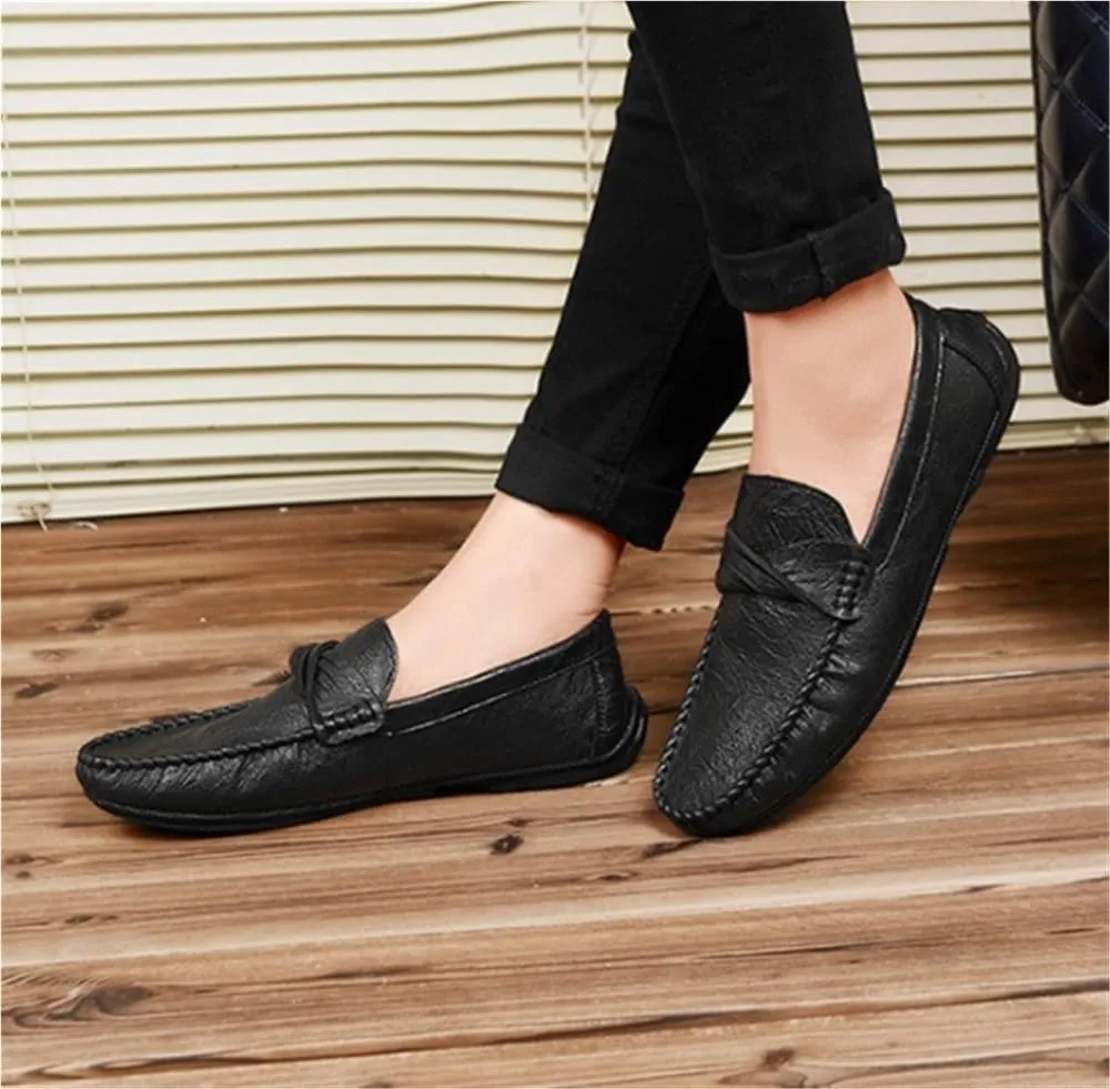 Mens Loafers Round Toe Moccasins Simple Vegan Leather Anti-Slip Flat Heel Slip-on for Business Casual Office Work Wedding