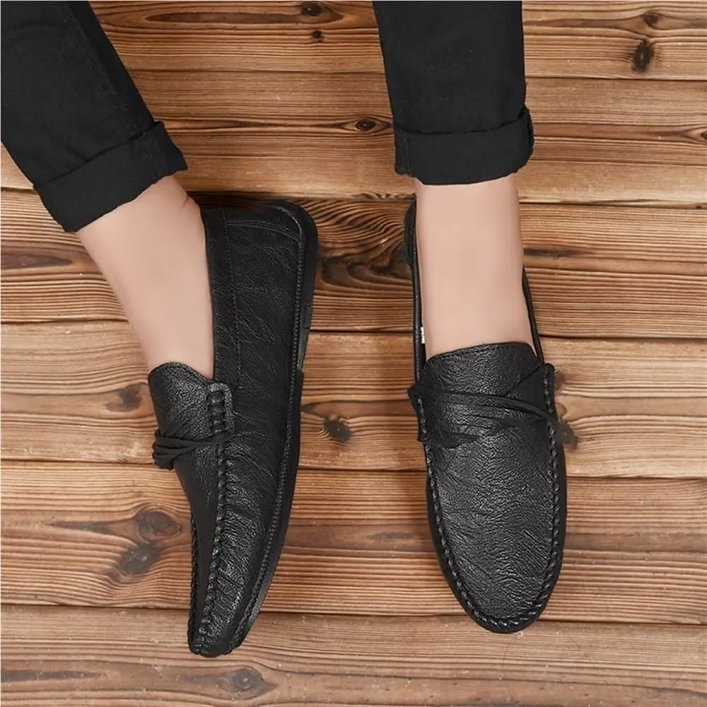 Mens Loafers Round Toe Moccasins Simple Vegan Leather Anti-Slip Flat Heel Slip-on for Business Casual Office Work Wedding