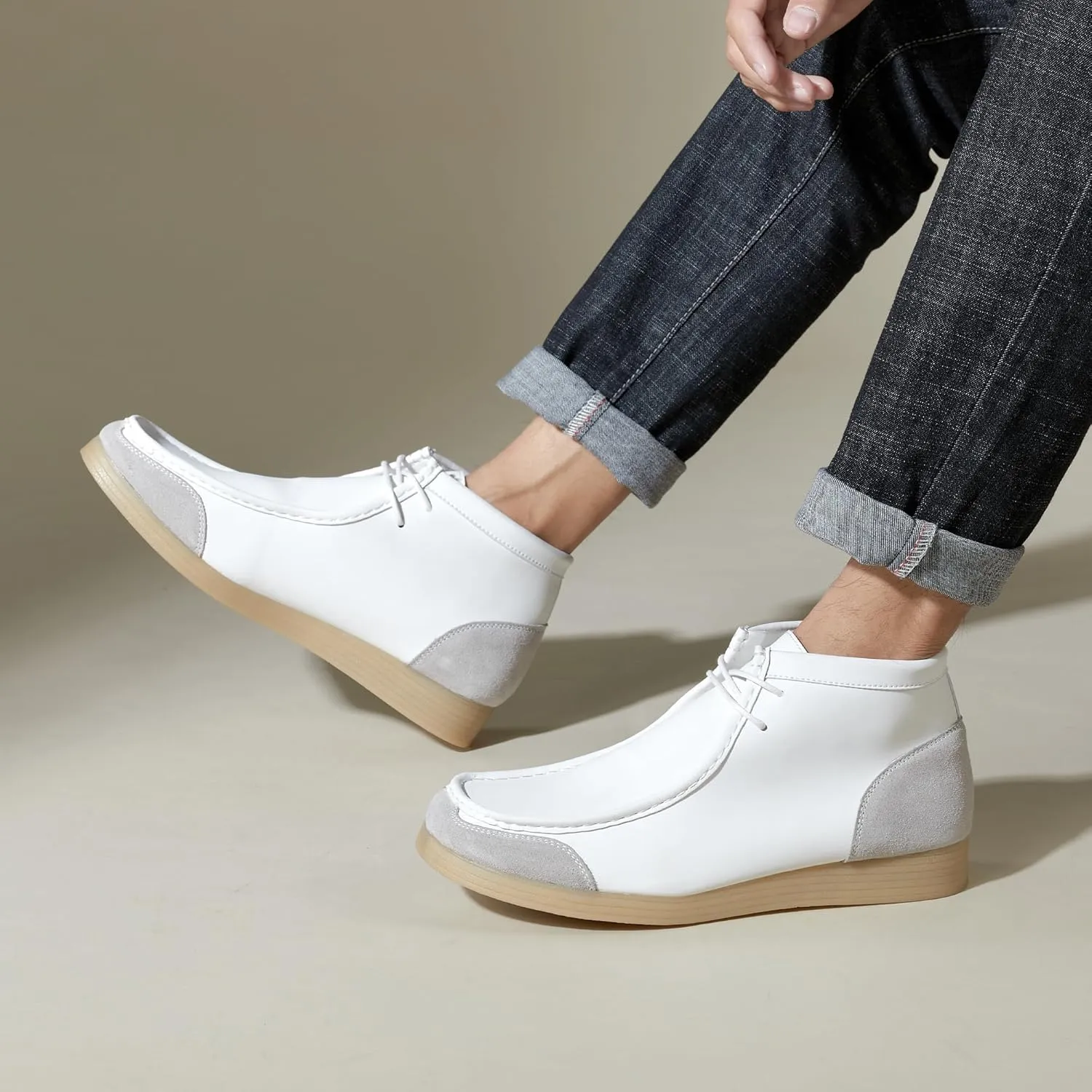 Men's Loafers Shoes Classic Business Stitching Design Non Slip Wear-Resistant Oxford Shoes Mid Top Lightweight Loose Casual Walking Shoes Attending Lectures Leather Shoes
