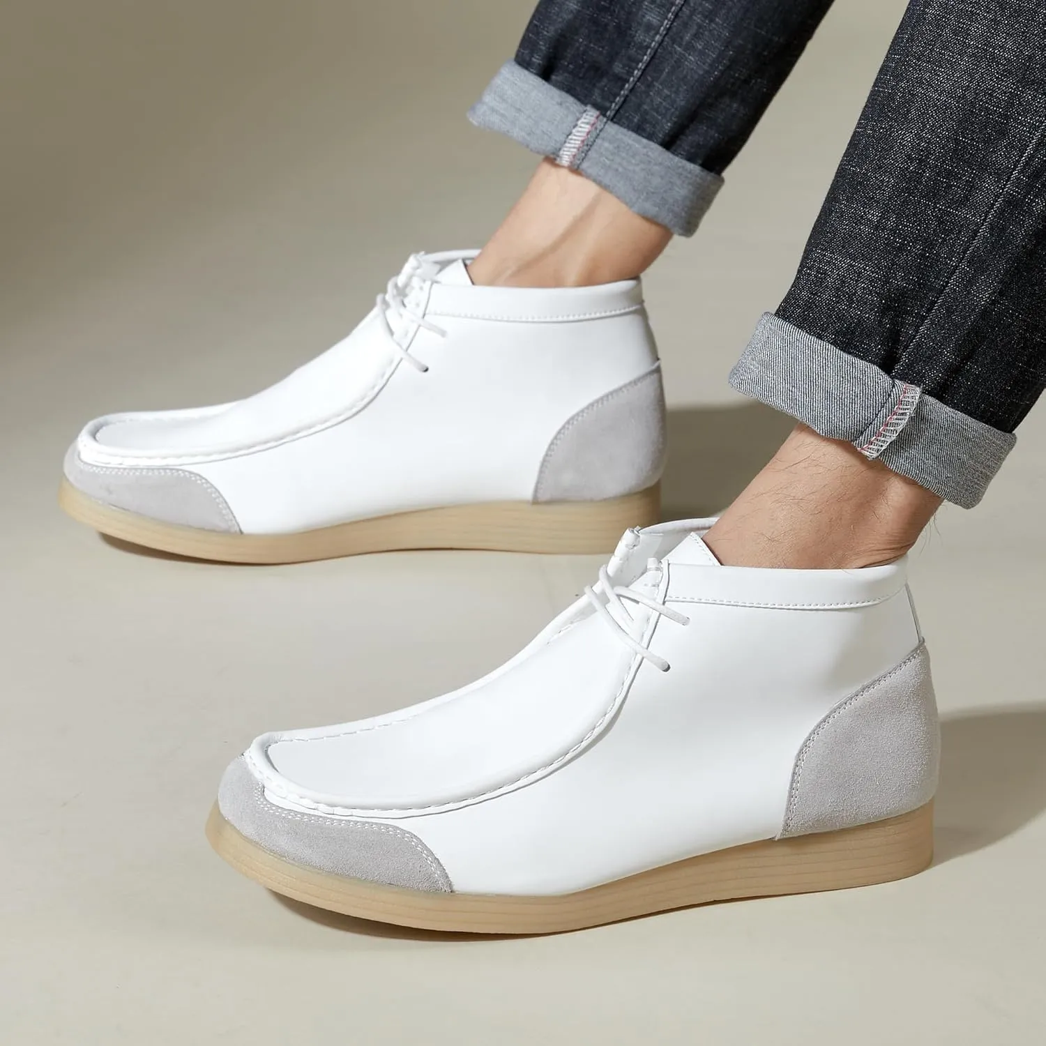 Men's Loafers Shoes Classic Business Stitching Design Non Slip Wear-Resistant Oxford Shoes Mid Top Lightweight Loose Casual Walking Shoes Attending Lectures Leather Shoes