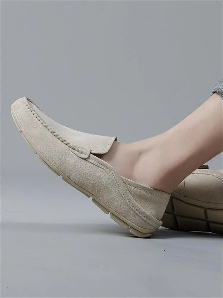 Mens Loafers Slip On Suede Solid Color Round Toe Classic Dress Shoes Flat Heel Resistant Flexible Comfortable Business Casual