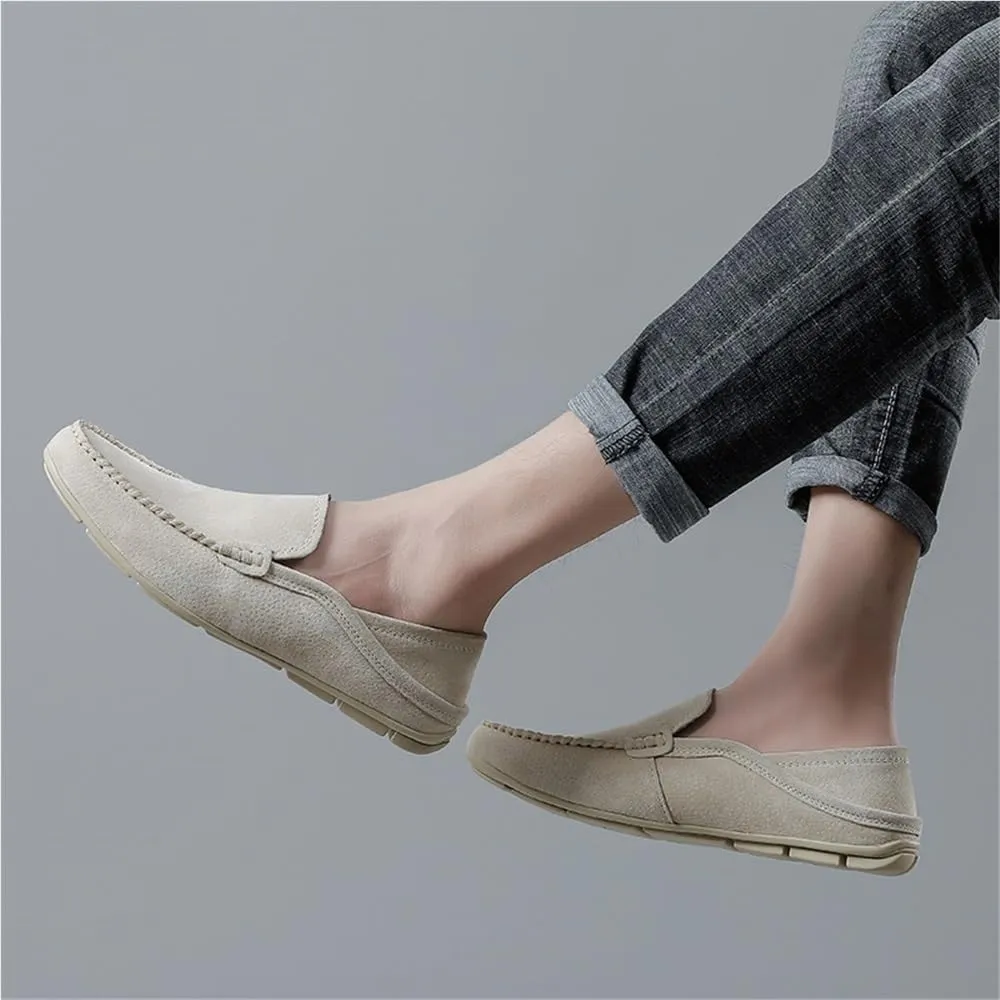 Mens Loafers Slip On Suede Solid Color Round Toe Classic Dress Shoes Flat Heel Resistant Flexible Comfortable Business Casual