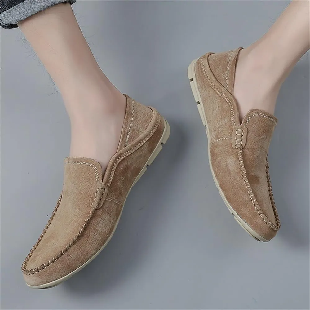 Mens Loafers Slip On Suede Solid Color Round Toe Classic Dress Shoes Flat Heel Resistant Flexible Comfortable Business Casual