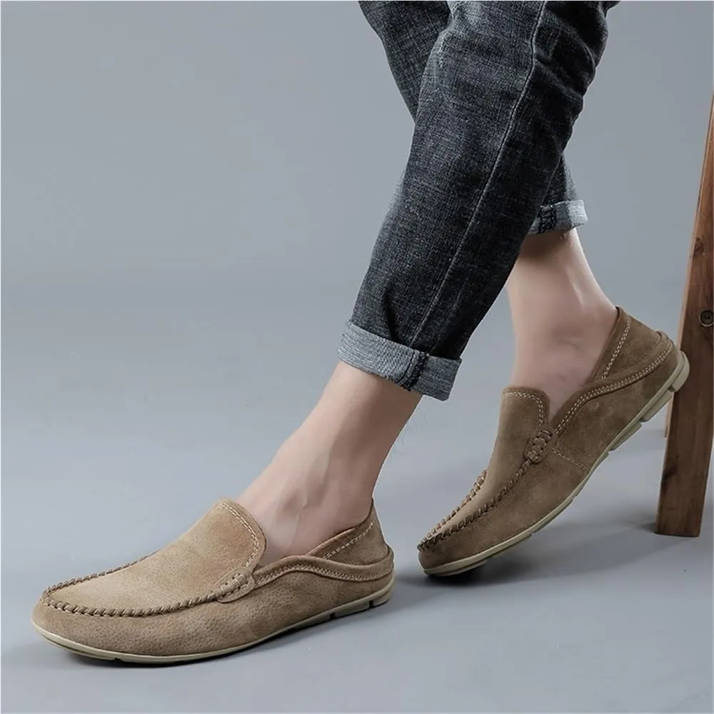 Mens Loafers Slip On Suede Solid Color Round Toe Classic Dress Shoes Flat Heel Resistant Flexible Comfortable Business Casual