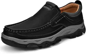 Men's Outdoor Waterproof Hiking Shoes Slip-on Loafers Lace-up Fashionable Square Toe Breathable Non-Slip Leather Shoes Wear-Resistant Work Shoes for Men