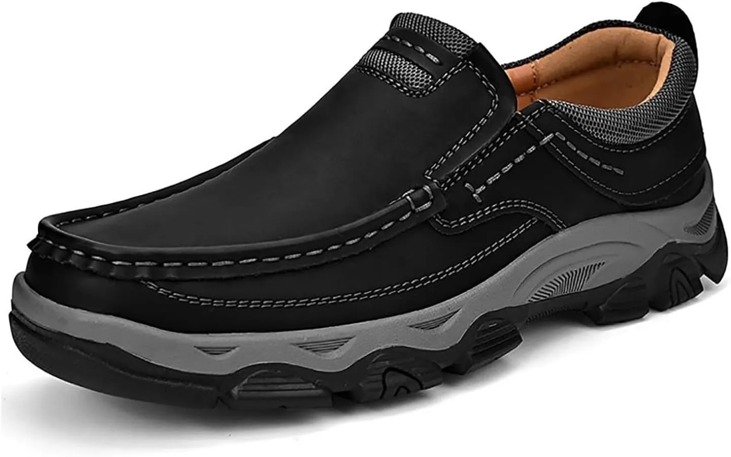 Men's Outdoor Waterproof Hiking Shoes Slip-on Loafers Lace-up Fashionable Square Toe Breathable Non-Slip Leather Shoes Wear-Resistant Work Shoes for Men
