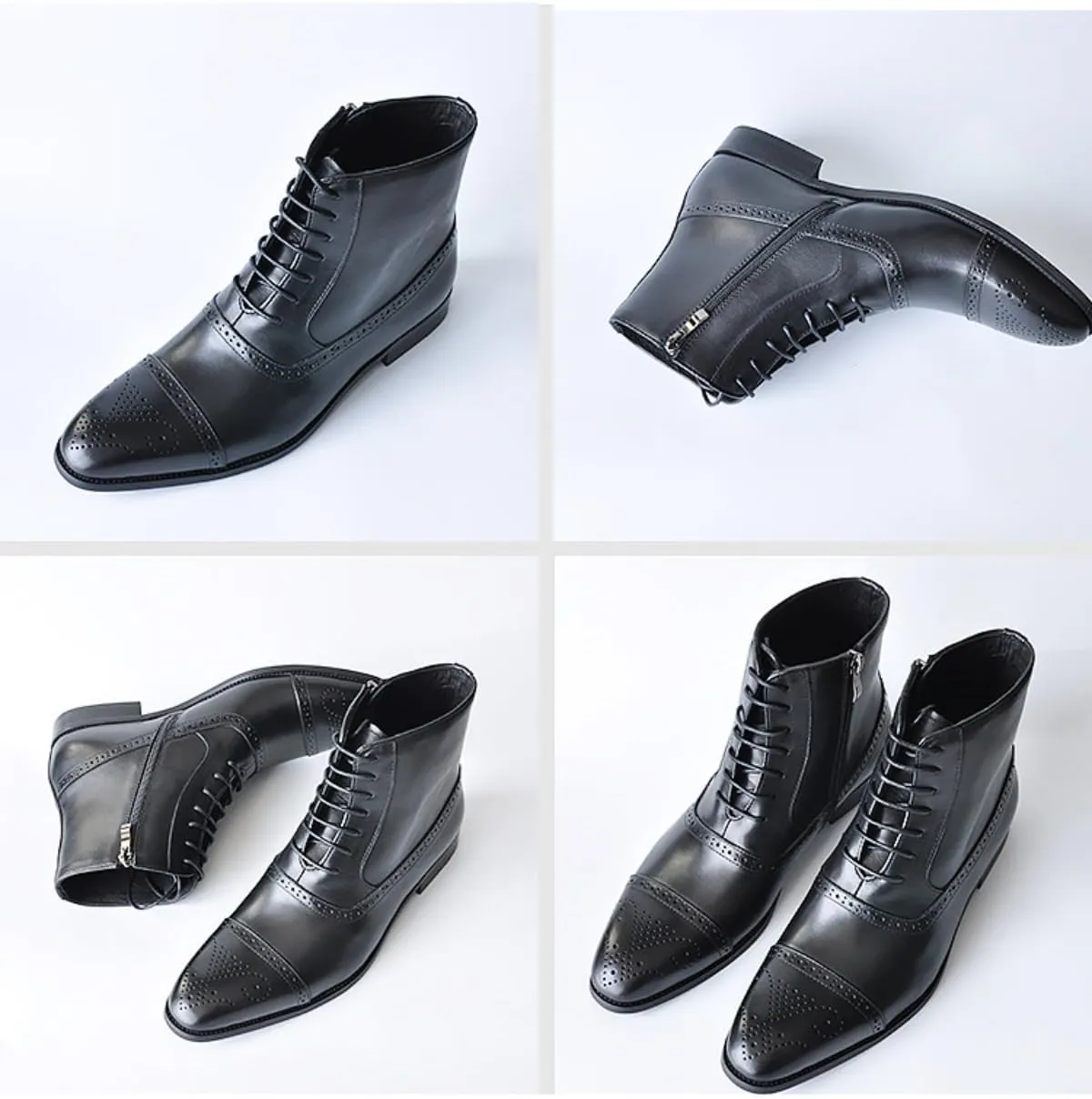 Men's Oxford Chelsea Toe Lace-Up Boots - Leather Motorcycle Ankle Dress Ankle Combat Boots with Zipper