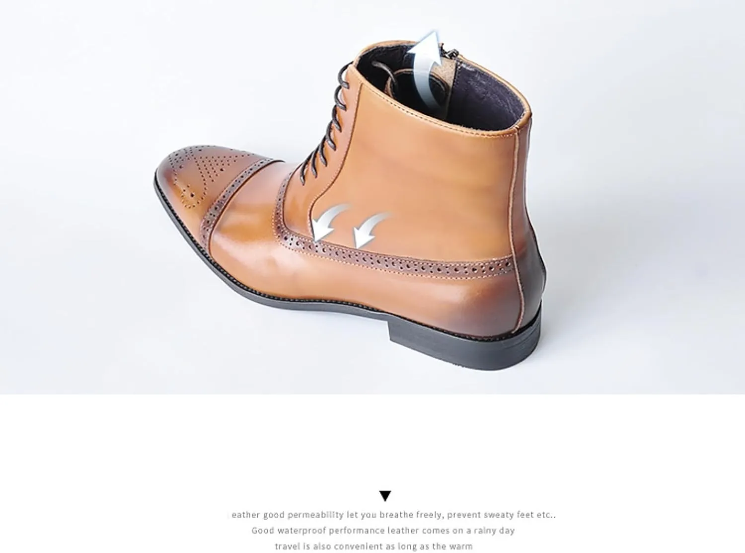 Men's Oxford Chelsea Toe Lace-Up Boots - Leather Motorcycle Ankle Dress Ankle Combat Boots with Zipper