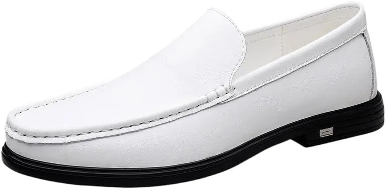 Mens Party Loafers Shoes Vegan Leather Evening Solid Color Round Toe Anti-Slip Shoe for Office Party Wedding Slip-on