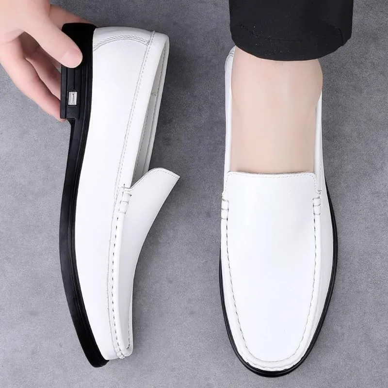 Mens Party Loafers Shoes Vegan Leather Evening Solid Color Round Toe Anti-Slip Shoe for Office Party Wedding Slip-on