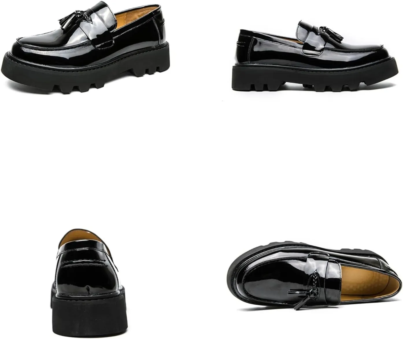 Men's Patent Leather Slip-On Tassel Dress Platform Loafers Casual Non-Slip Penny Formal Shoes Business Party Wedding Prom Moccasins Boat Shoes