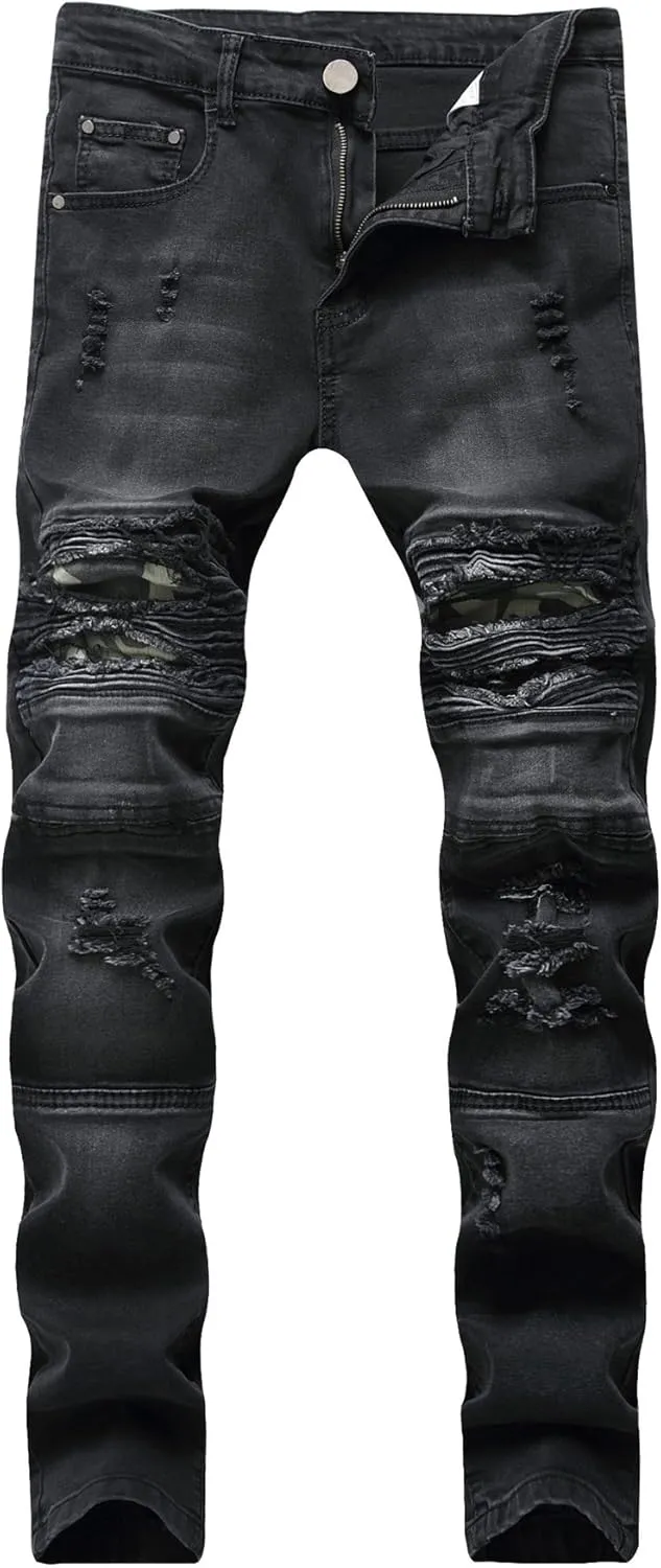 Men's Ripped Skinny Stretch Distressed Destroyed Slim Jeans Denim Pants