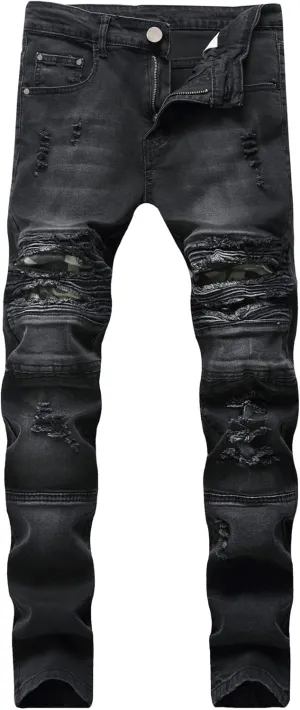 Men's Ripped Skinny Stretch Distressed Destroyed Slim Jeans Denim Pants