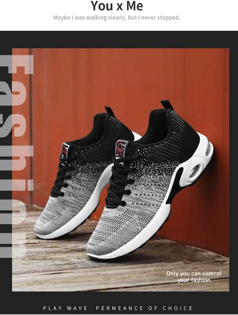 Men's Running Shoes Lightweight Breathable Flying Knitting Lace Up Mesh Walking Comfortable Fashion Casual Sneakers Workout Sports Shoes