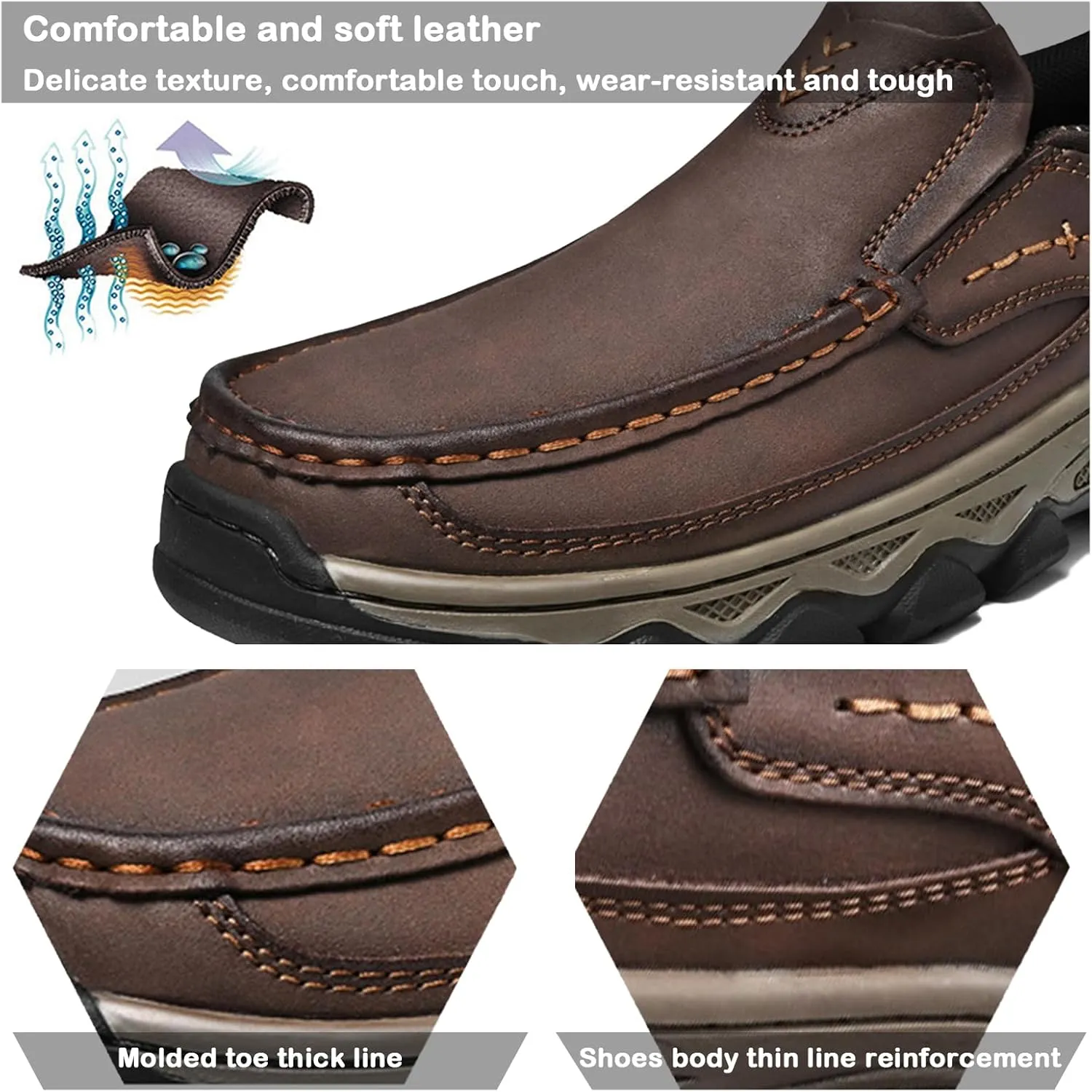 Men's Slip On Loafers, Water-Resistant Lightweight No Laces Moccasins Comfortable Casual Business Dress Hiking Shoes for Wedding Walking