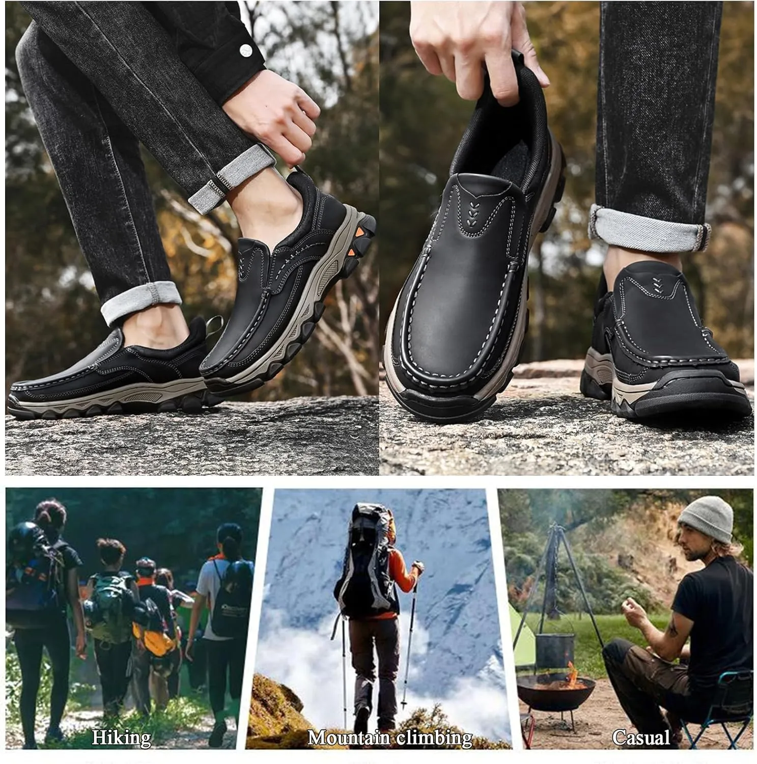 Men's Slip On Loafers, Water-Resistant Lightweight No Laces Moccasins Comfortable Casual Business Dress Hiking Shoes for Wedding Walking