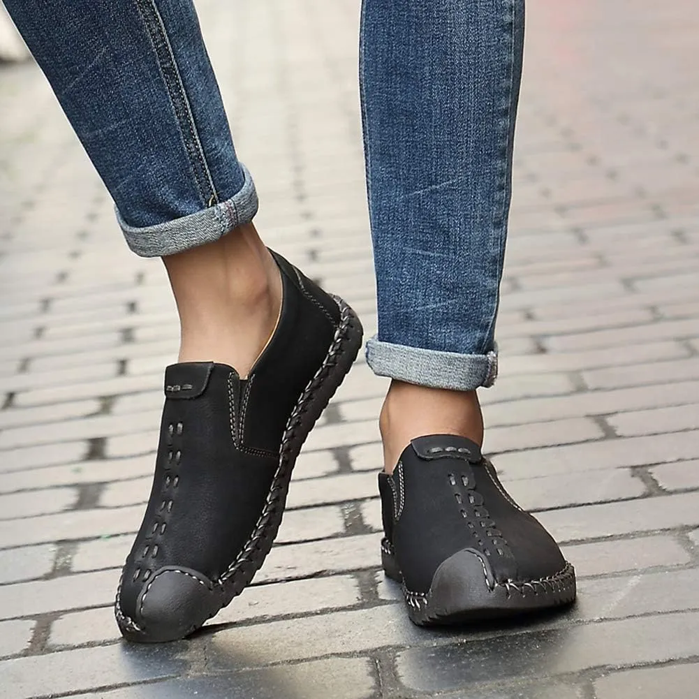 Men's Sport Sandals Leather Casual Shoes Driving Loafers Outdoor Flats Breathable Fisherman Oxford Walking Summer Handmade Stitching Comfortable