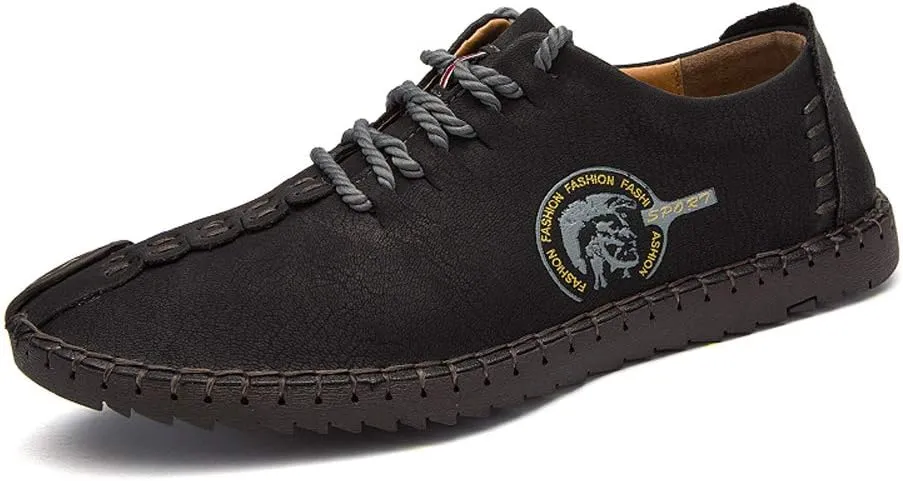 Men's Sport Sandals Leather Casual Shoes Driving Loafers Outdoor Flats Breathable Fisherman Oxford Walking Summer Handmade Stitching Comfortable