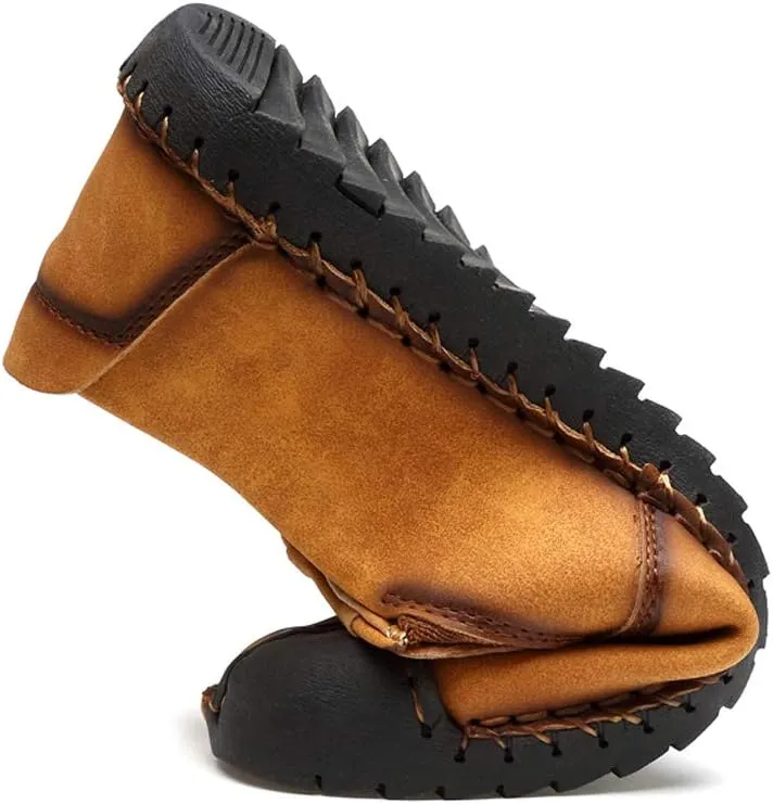 Men's Sport Sandals Leather Casual Shoes Driving Loafers Outdoor Flats Breathable Fisherman Oxford Walking Summer Handmade Stitching Comfortable