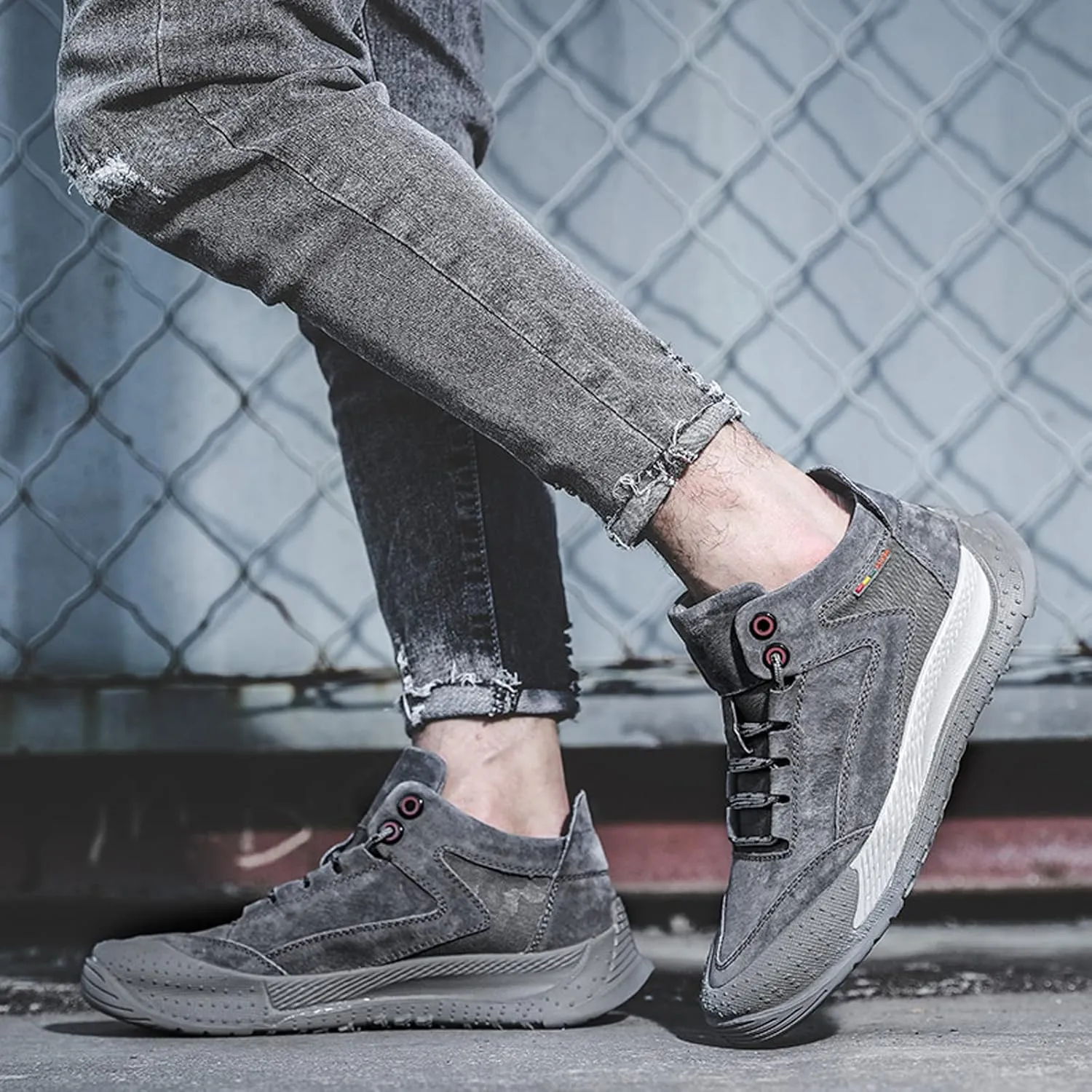 Men's Suede Chukka Platform Mid Top Casual Sneakers Ankle Boots,Non-Slip Breathable Soft Sole is Lightweight Sneakers