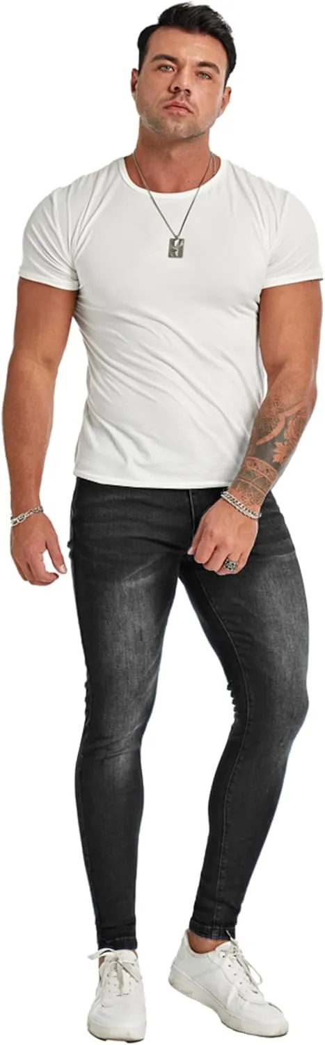 Men's Super Skinny Stretch Tapered Leg Slim Fit Ripped Distressed Jeans…