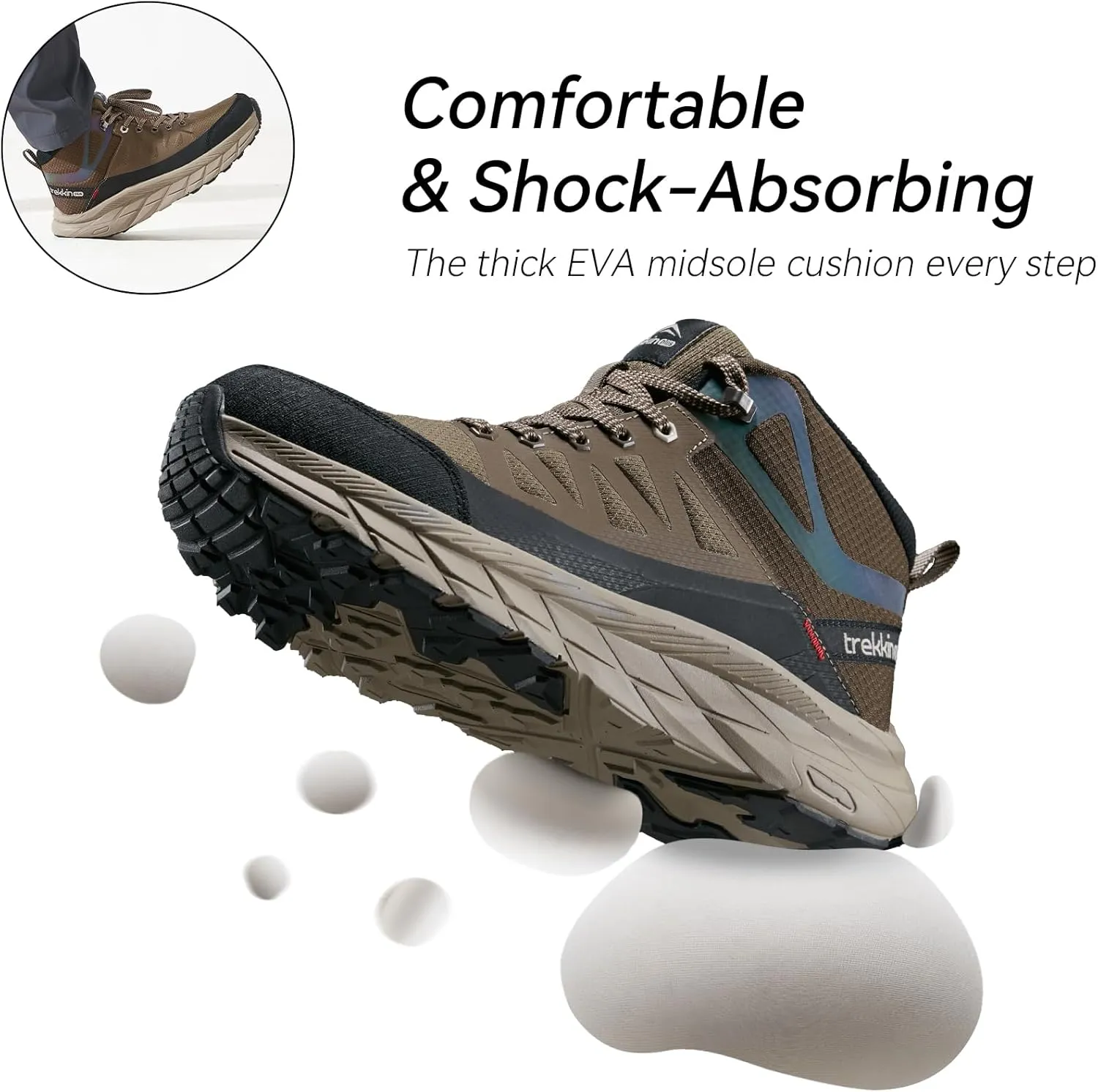 Men's Waterproof Walking Shoes Lightweight Water Resistant Sneakers Cushion Sole Boots for Work All Day Trekking Ankle High Camping Trails Hiking Boot