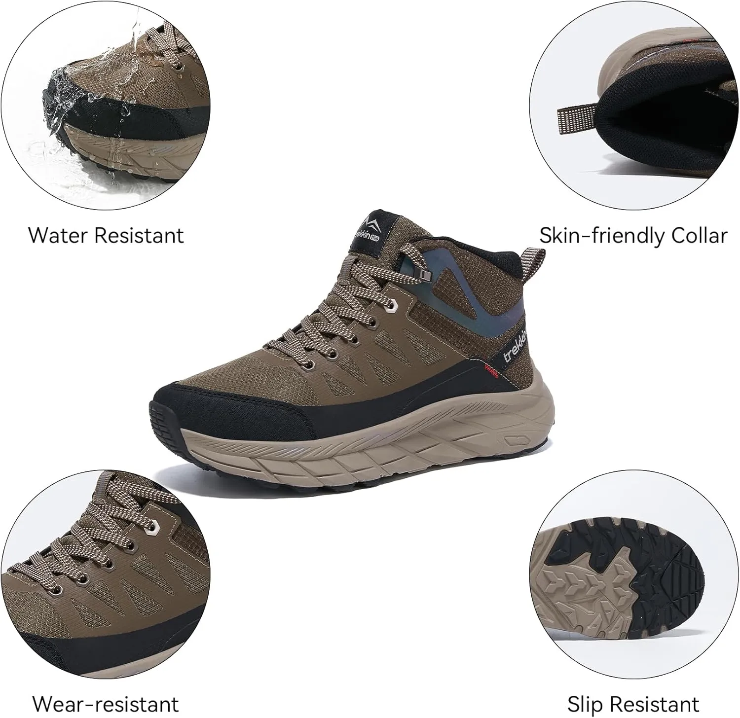Men's Waterproof Walking Shoes Lightweight Water Resistant Sneakers Cushion Sole Boots for Work All Day Trekking Ankle High Camping Trails Hiking Boot