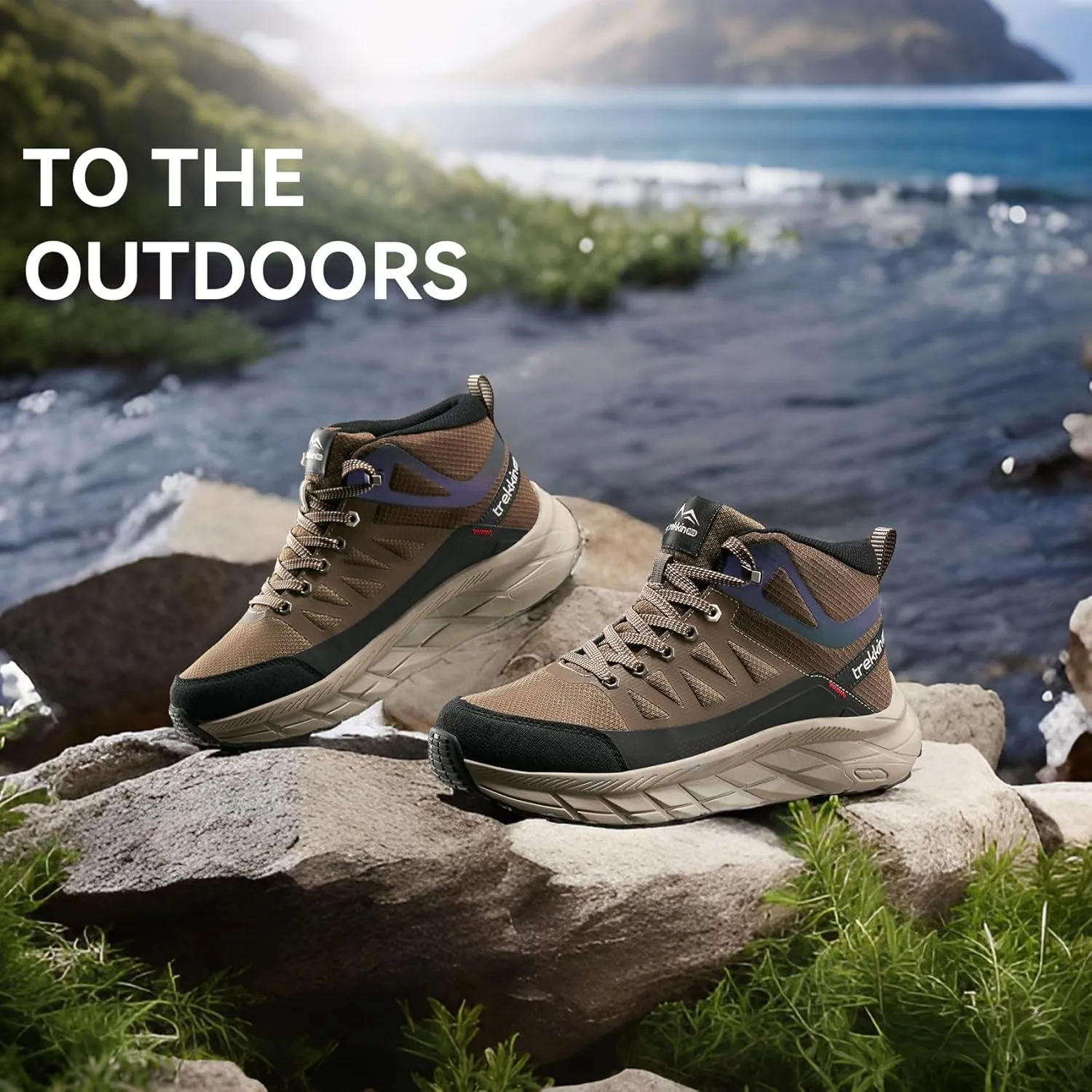 Men's Waterproof Walking Shoes Lightweight Water Resistant Sneakers Cushion Sole Boots for Work All Day Trekking Ankle High Camping Trails Hiking Boot