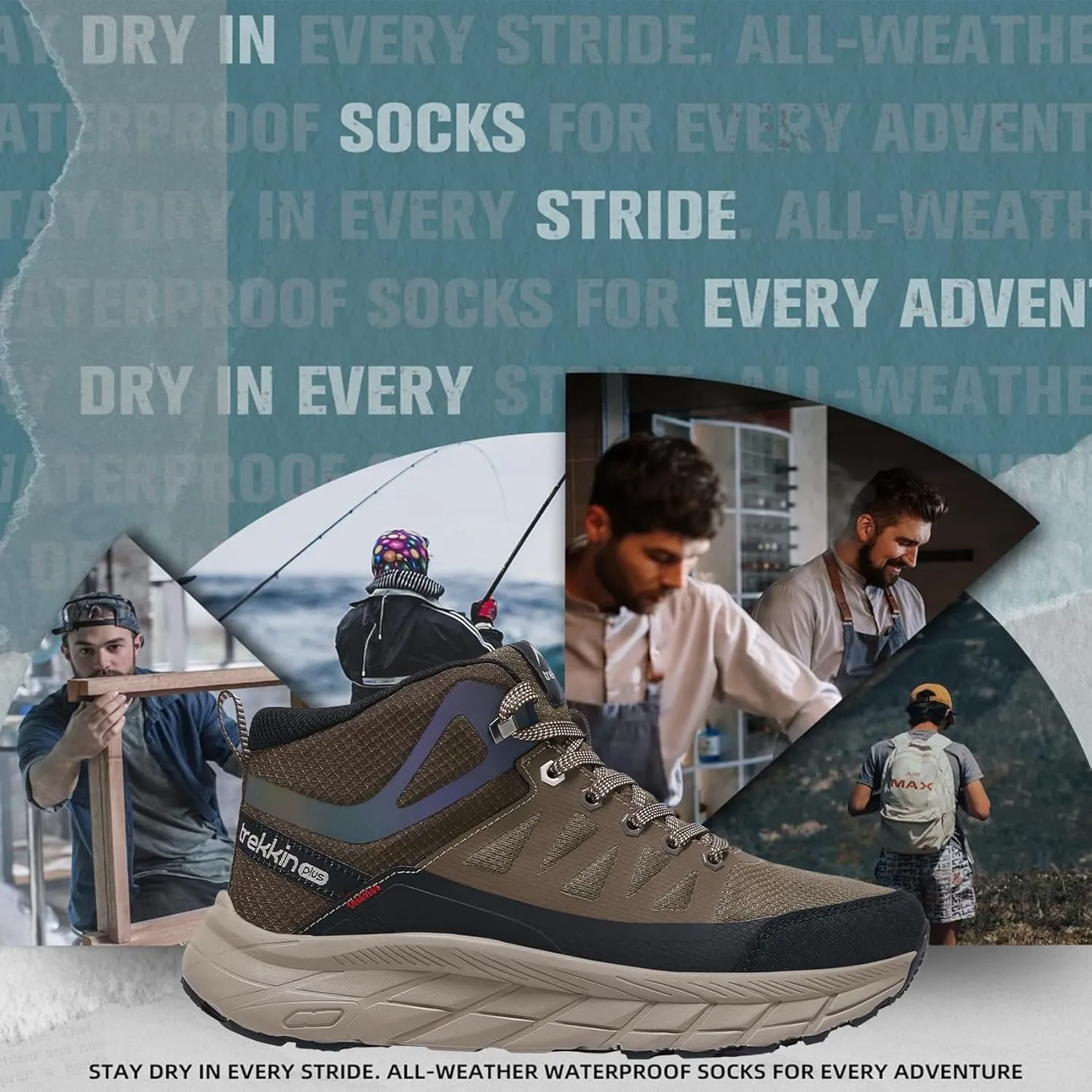 Men's Waterproof Walking Shoes Lightweight Water Resistant Sneakers Cushion Sole Boots for Work All Day Trekking Ankle High Camping Trails Hiking Boot