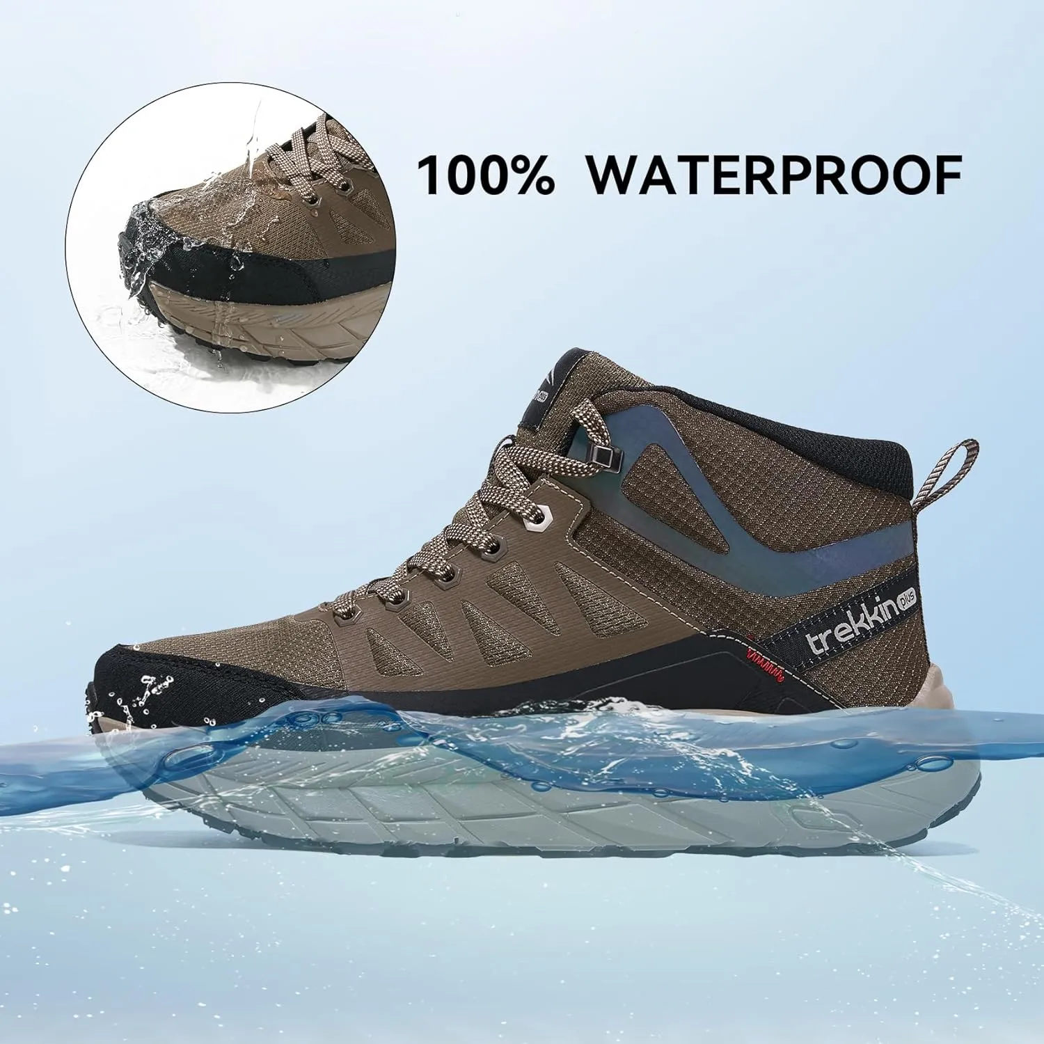 Men's Waterproof Walking Shoes Lightweight Water Resistant Sneakers Cushion Sole Boots for Work All Day Trekking Ankle High Camping Trails Hiking Boot