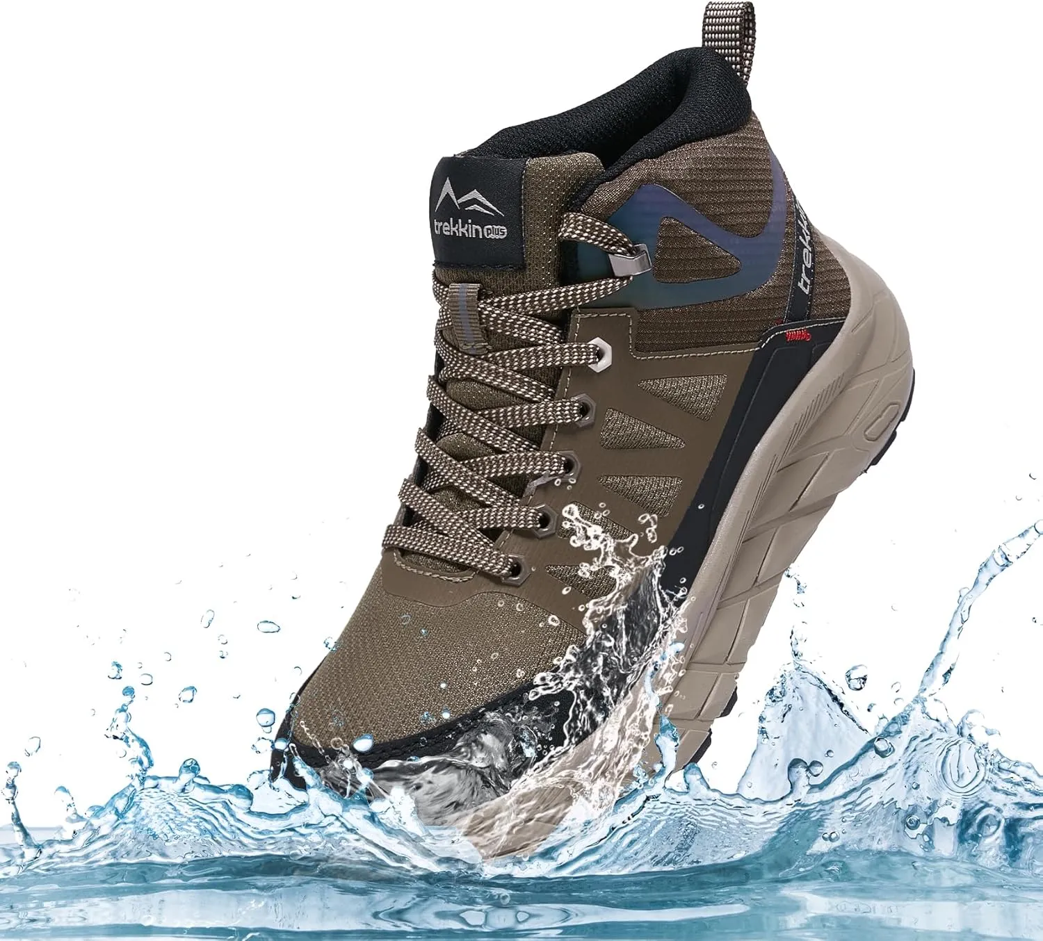 Men's Waterproof Walking Shoes Lightweight Water Resistant Sneakers Cushion Sole Boots for Work All Day Trekking Ankle High Camping Trails Hiking Boot