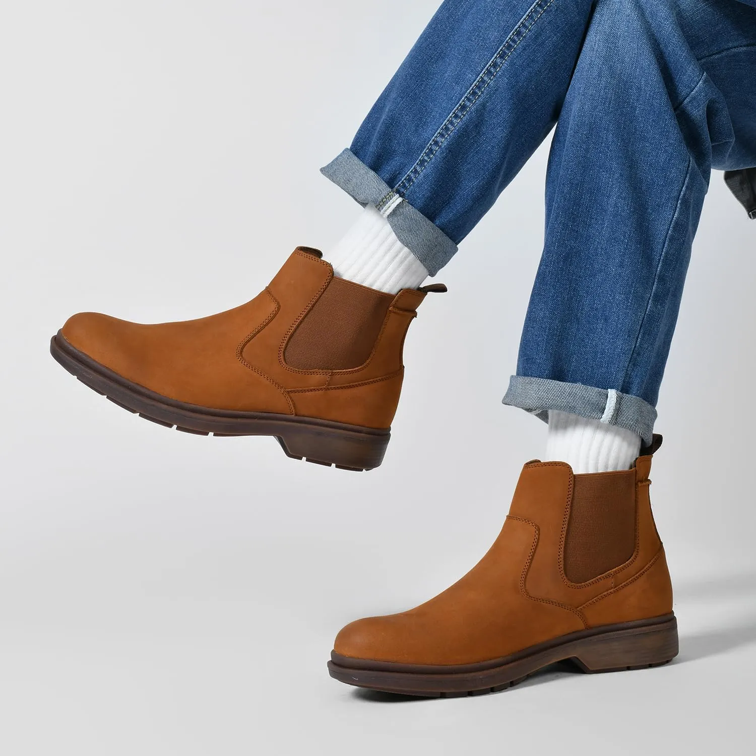 Men's Western Chelsea Cowboy Boots Square Toe, All-Weather Slip-On Work & Casual Boots for Ultimate Comfort & Durability