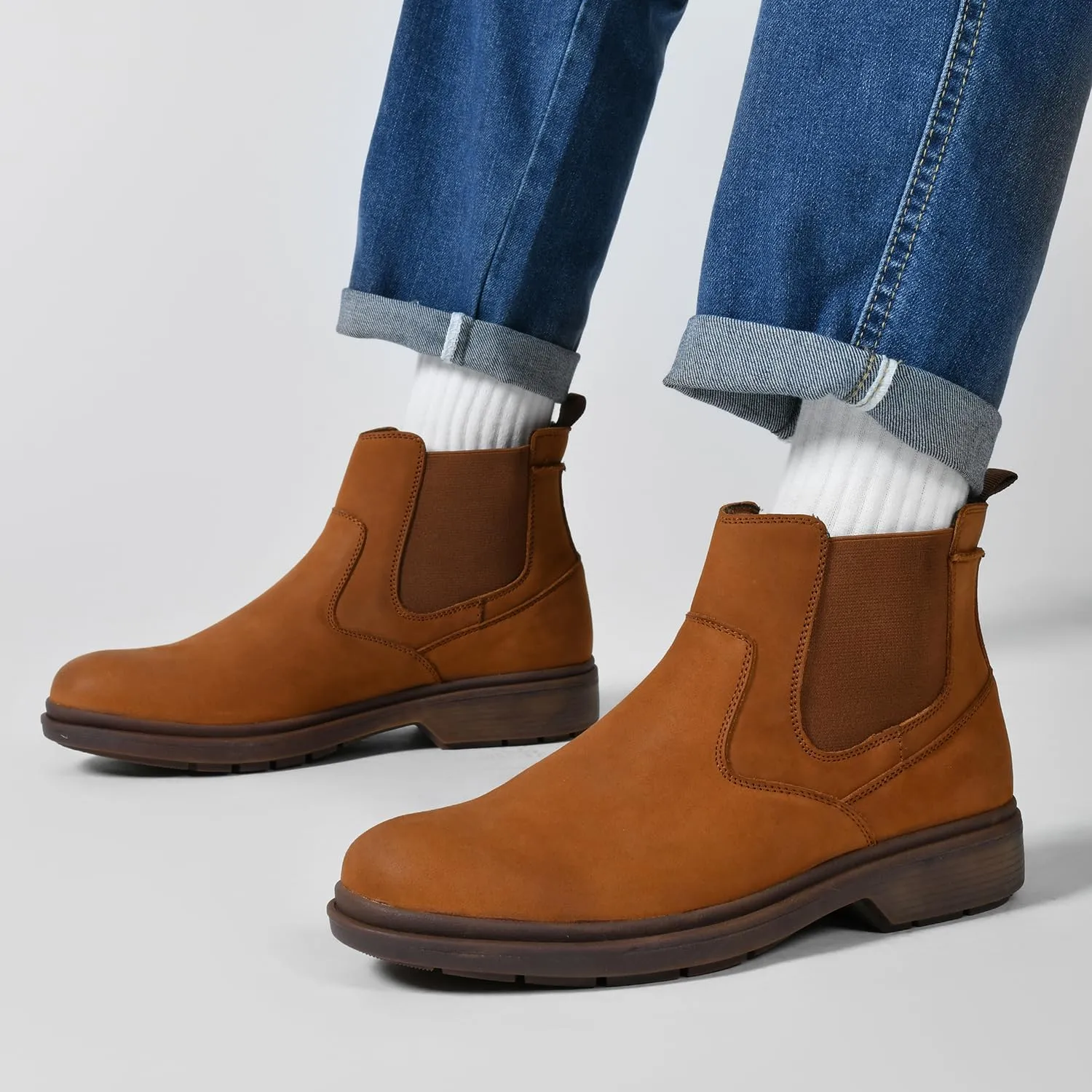 Men's Western Chelsea Cowboy Boots Square Toe, All-Weather Slip-On Work & Casual Boots for Ultimate Comfort & Durability