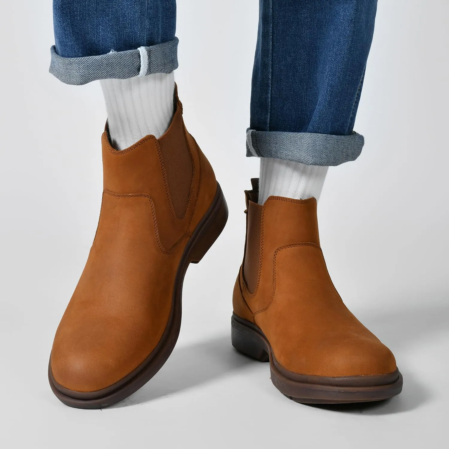Men's Western Chelsea Cowboy Boots Square Toe, All-Weather Slip-On Work & Casual Boots for Ultimate Comfort & Durability