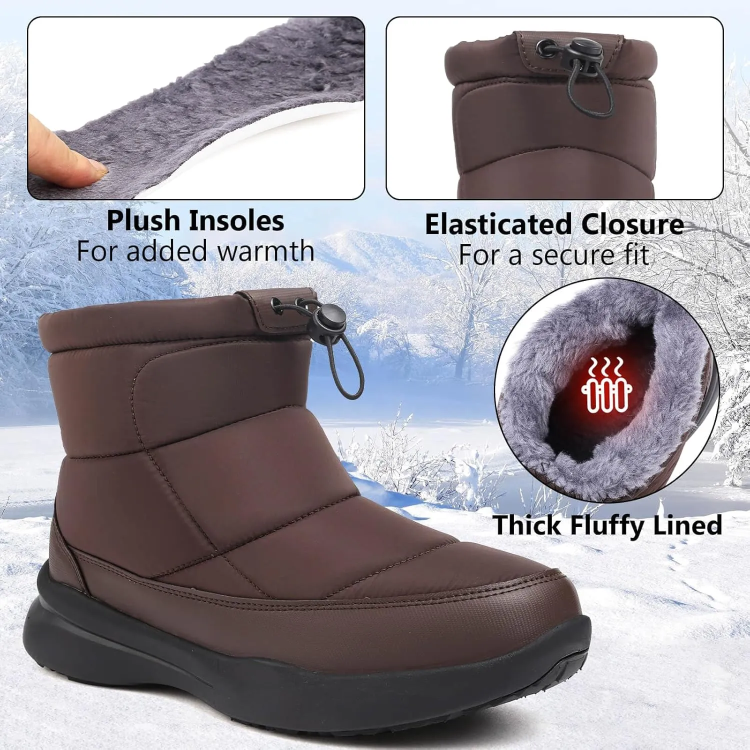 Men's Winter Snow Boots Warm Fur Lined Waterproof Anti Slip Warm Boots Outdoor Walking Boots Comfortable and Lightweight Ankle Boots for Men