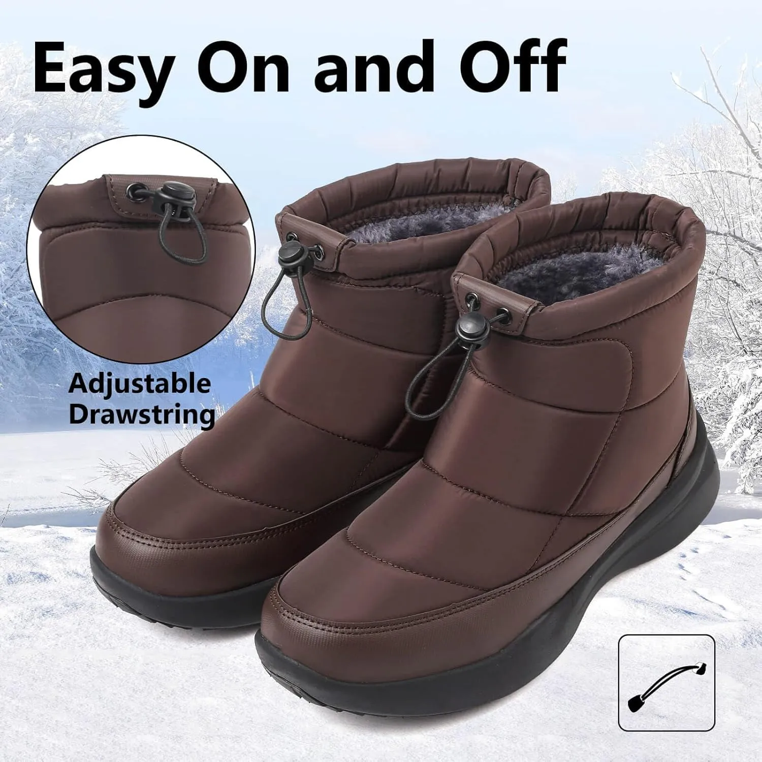 Men's Winter Snow Boots Warm Fur Lined Waterproof Anti Slip Warm Boots Outdoor Walking Boots Comfortable and Lightweight Ankle Boots for Men