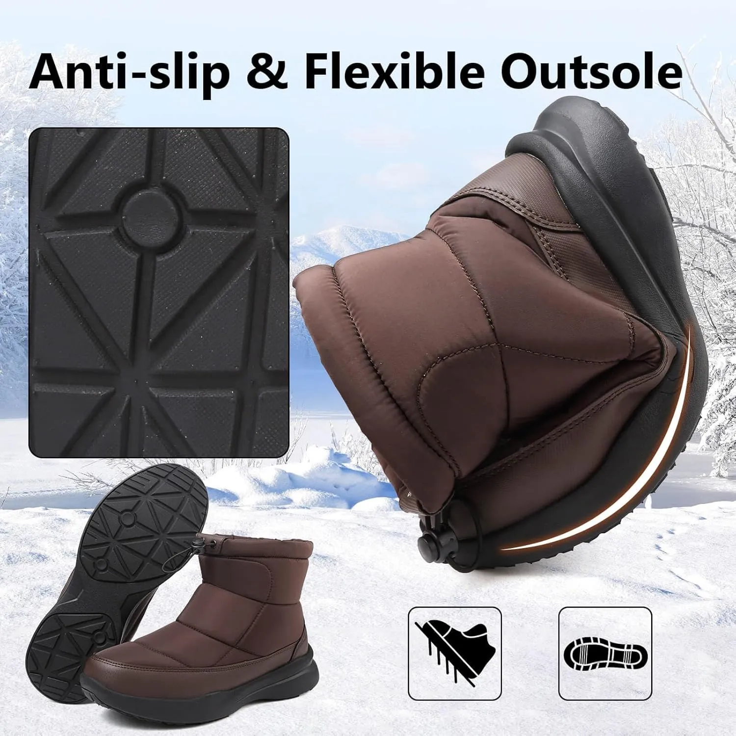 Men's Winter Snow Boots Warm Fur Lined Waterproof Anti Slip Warm Boots Outdoor Walking Boots Comfortable and Lightweight Ankle Boots for Men
