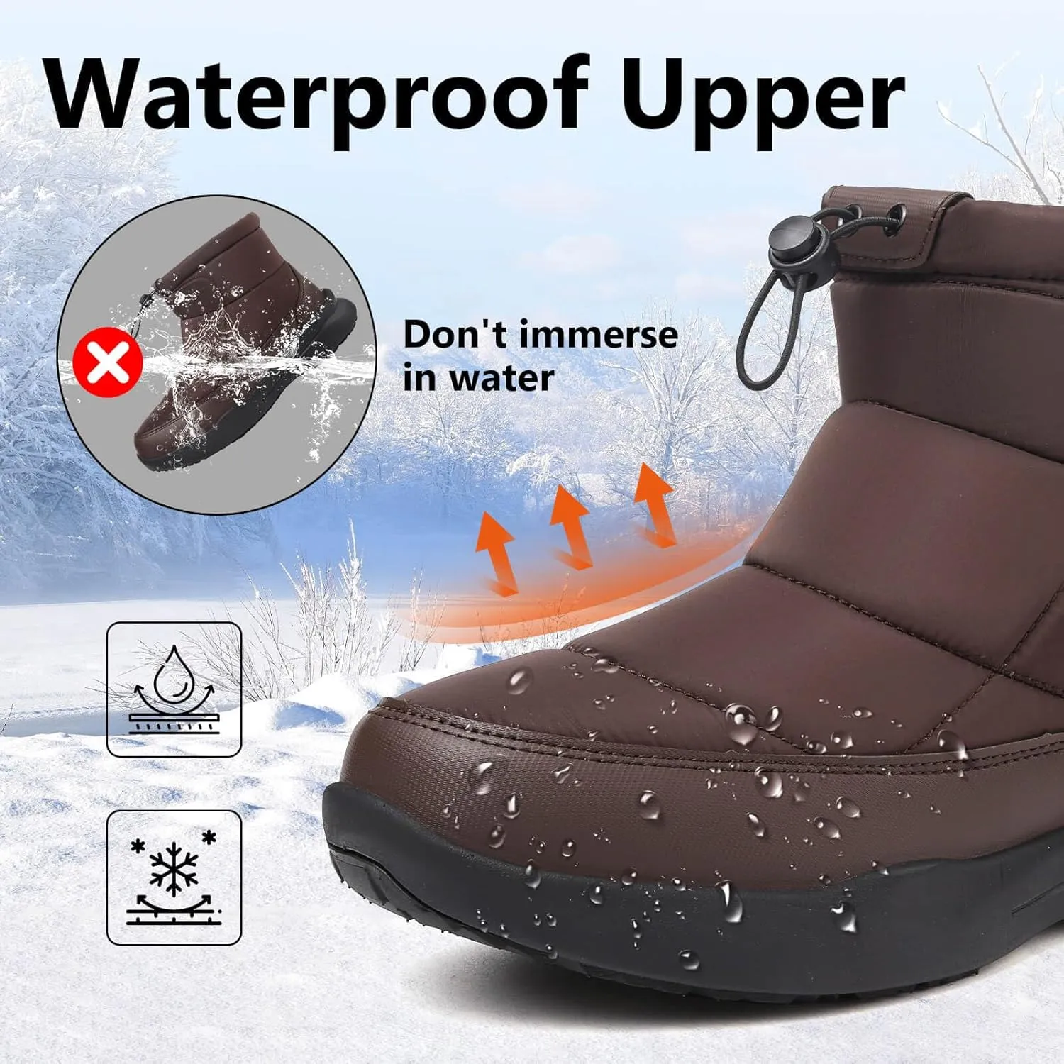 Men's Winter Snow Boots Warm Fur Lined Waterproof Anti Slip Warm Boots Outdoor Walking Boots Comfortable and Lightweight Ankle Boots for Men