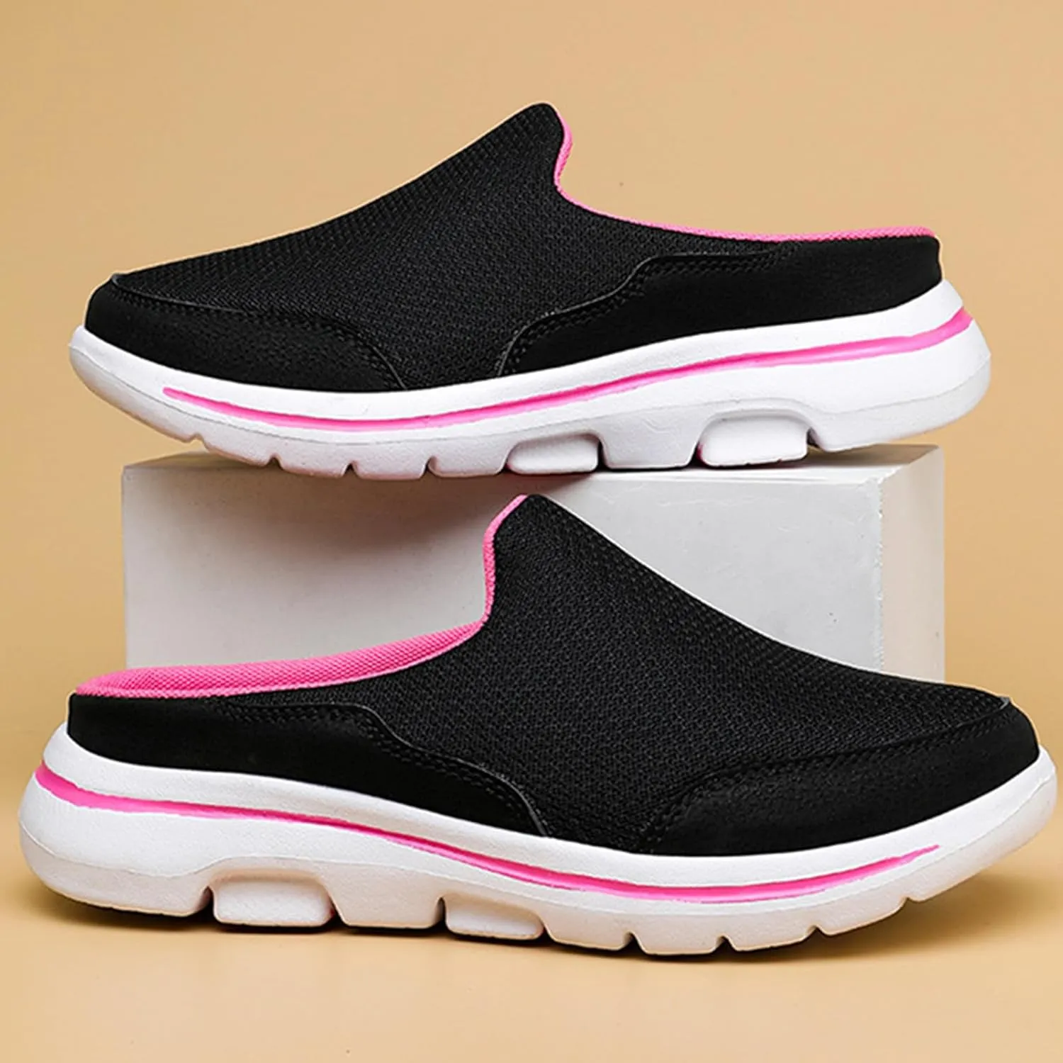 Mens Womens Backless Slippers Mesh Knitted Clogs Sneakers Lightweight Comfortable Walking Open Back Shoes Slip on Trendy Casual Breathable Slippers Shoes Closed Toe Slides Outdoor Sports Wedge Mules