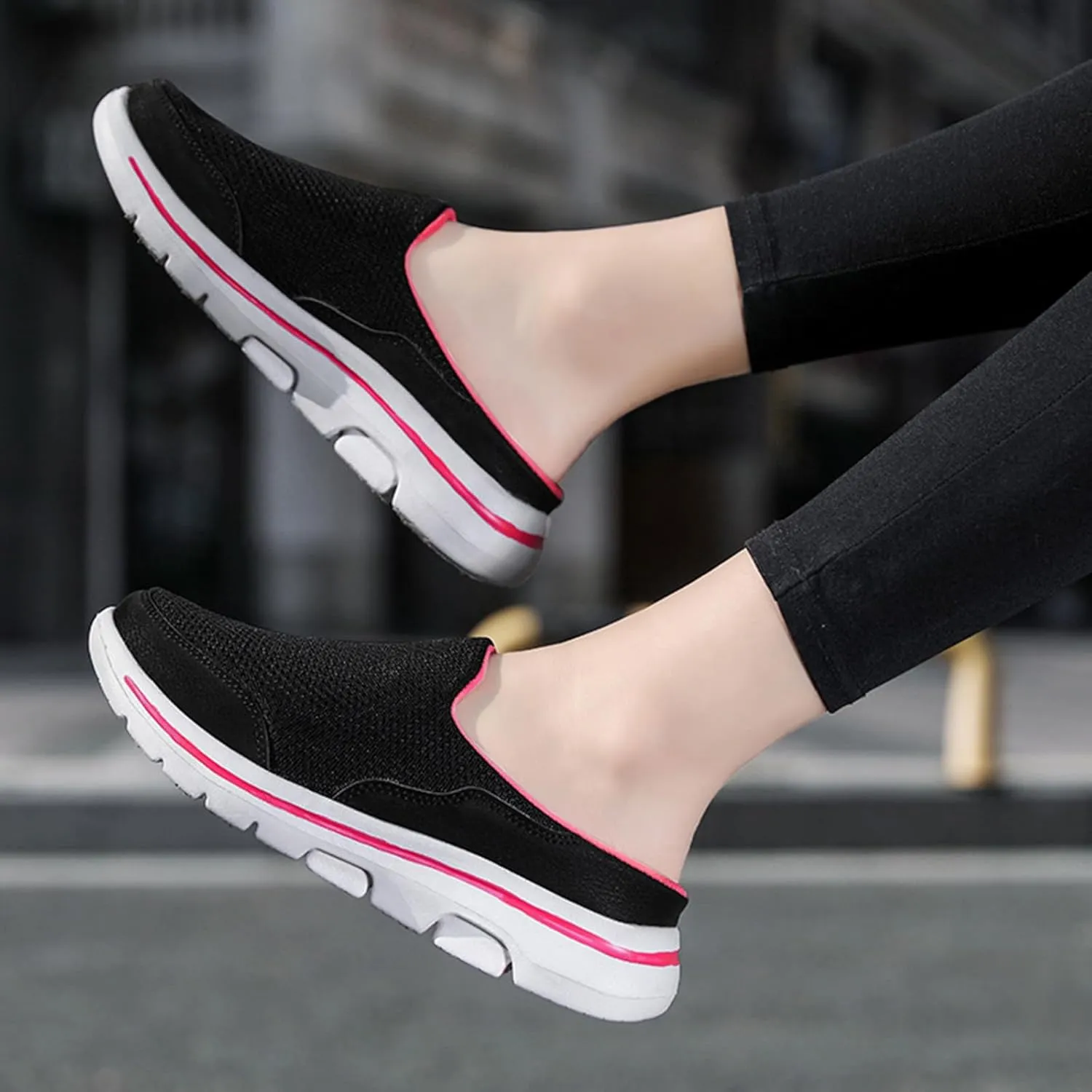 Mens Womens Backless Slippers Mesh Knitted Clogs Sneakers Lightweight Comfortable Walking Open Back Shoes Slip on Trendy Casual Breathable Slippers Shoes Closed Toe Slides Outdoor Sports Wedge Mules