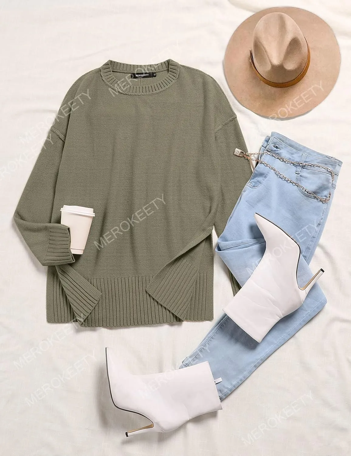 MEROKEETY Women's 2025 Fall Winter Casual Oversized Pullover Sweater Loose Crew Neck Long Sleeve Side Split Jumper Top