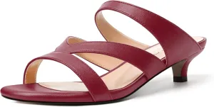 MERRORI Womens Matte Casual Open Toe Slip On Evening Slingback Kitten Low Heel Heeled Sandals 1.5 Inch