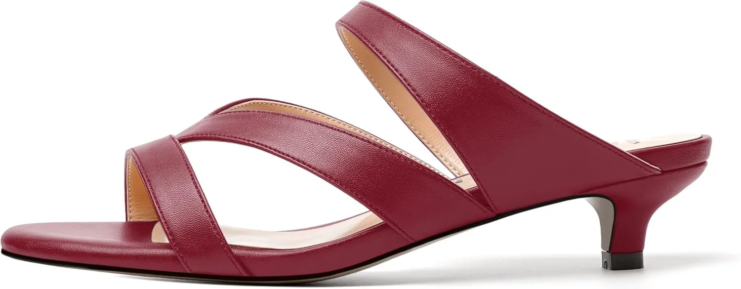MERRORI Womens Matte Casual Open Toe Slip On Evening Slingback Kitten Low Heel Heeled Sandals 1.5 Inch