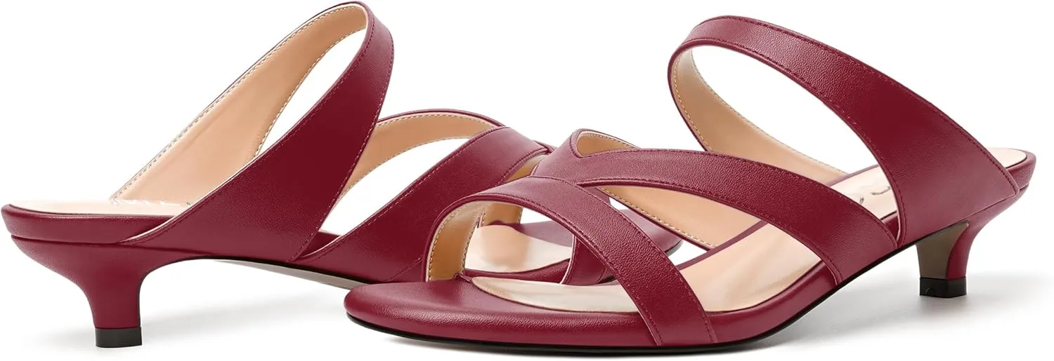 MERRORI Womens Matte Casual Open Toe Slip On Evening Slingback Kitten Low Heel Heeled Sandals 1.5 Inch