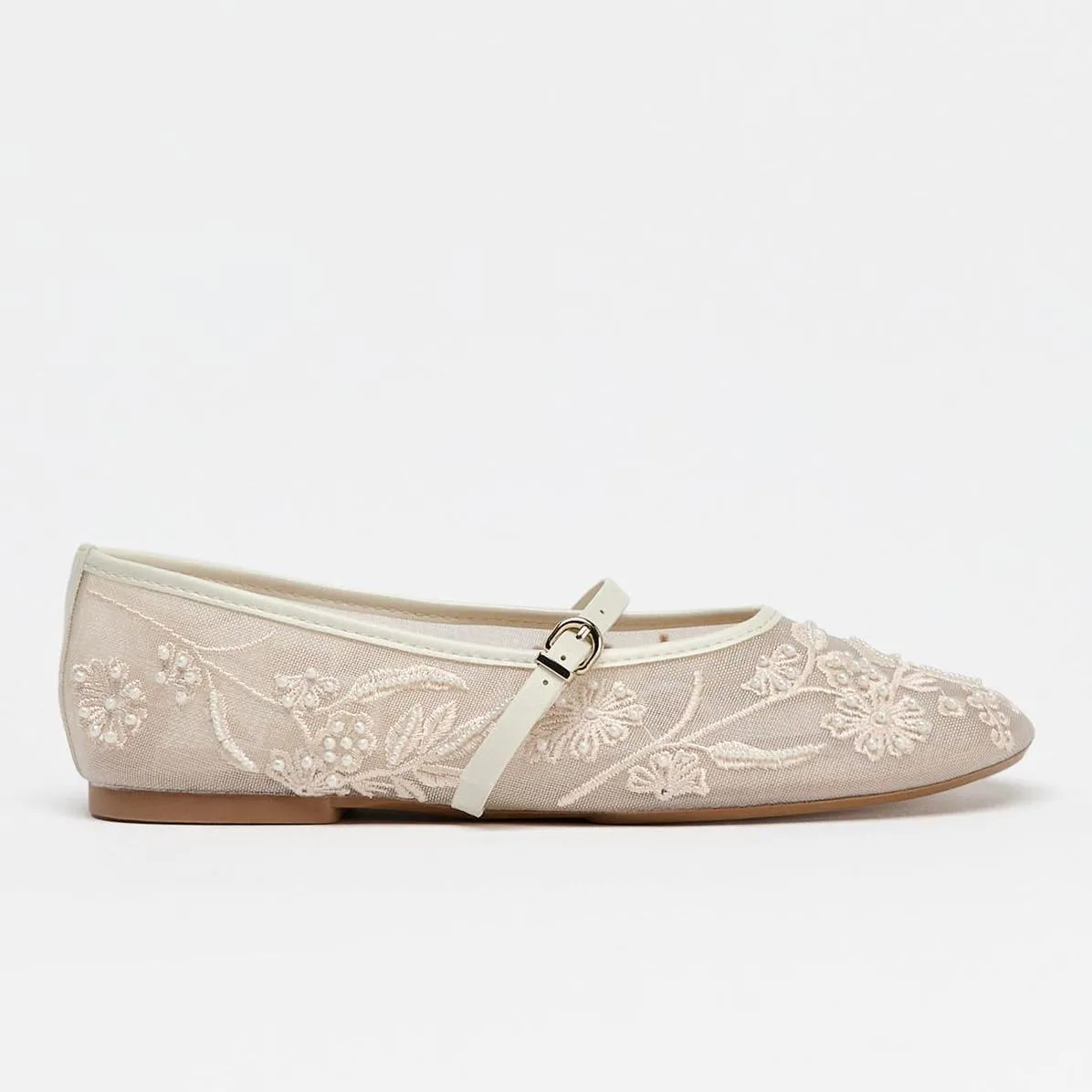 Mesh Ballet Flats for Women Embroidered Floral Mary Jane Flats Round Toe Slip On Ballerina Shoes Comfortable Casual Daily Dress Flat Shoes