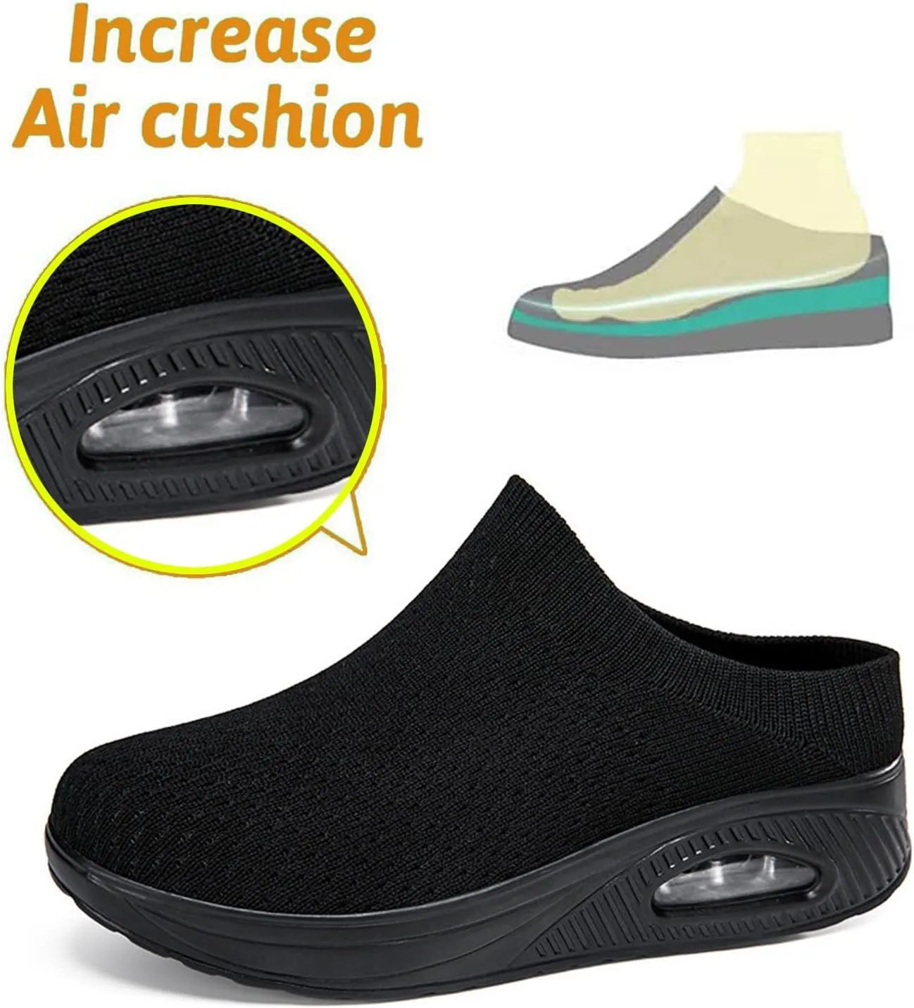 Mesh Platform Orthopedic Mules Clogs with Air Cushion for Women Lightweight Breathable Summer Anti-Skid Slip On Arch Support Wedge Outdoor Sport Walking Slippers for Daily Work