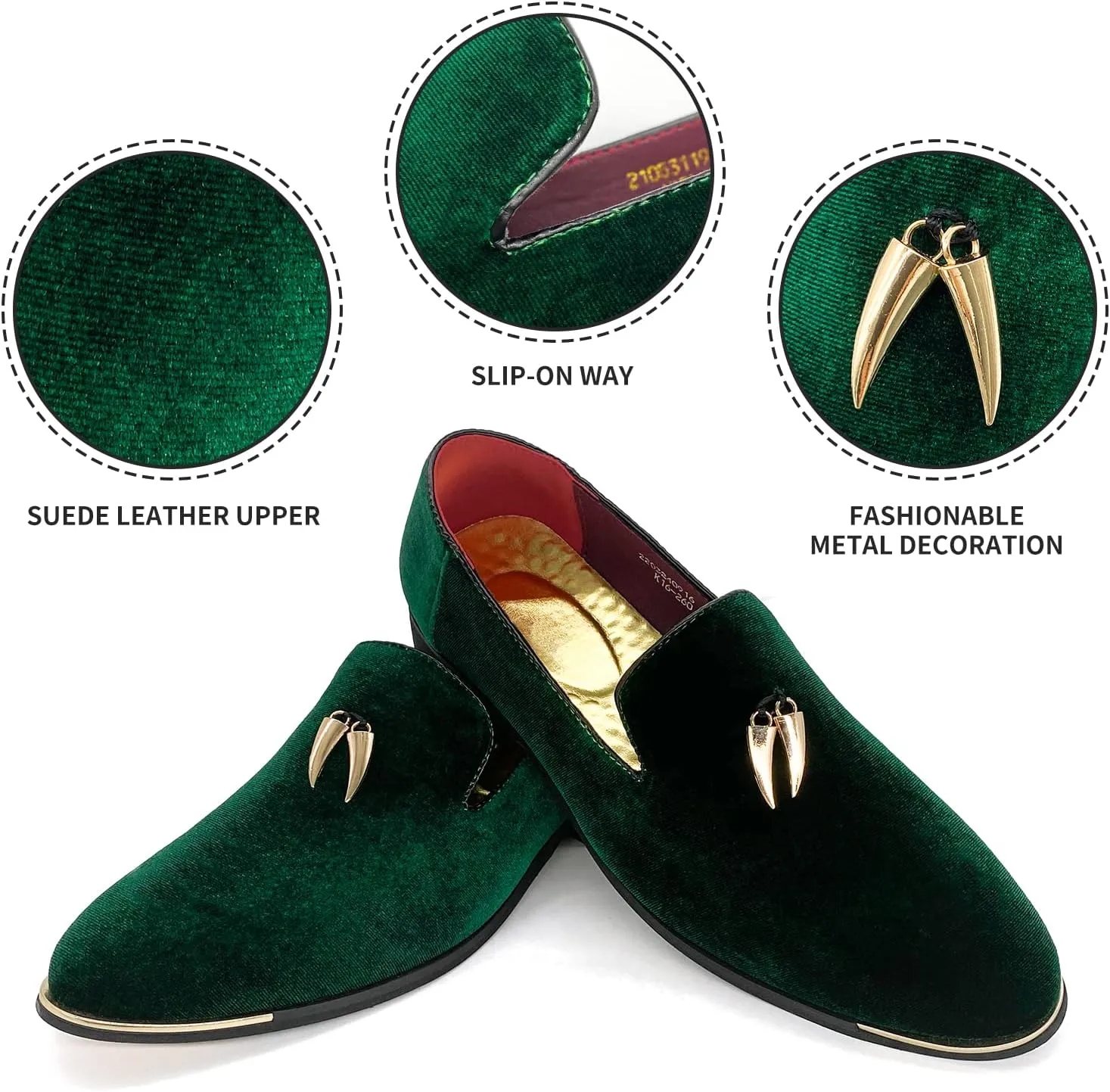 MHB Men's Multiple Colors Velvet Loafer Slip-on Tuxedo Dress Shoes Glitter Suede Smoking Slipper