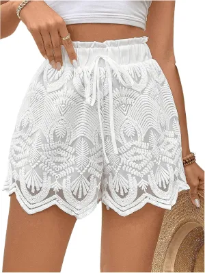 Milumia Women's Boho Scalloped Wide Leg Shorts Knot Paperbag Waist Summer Shorts